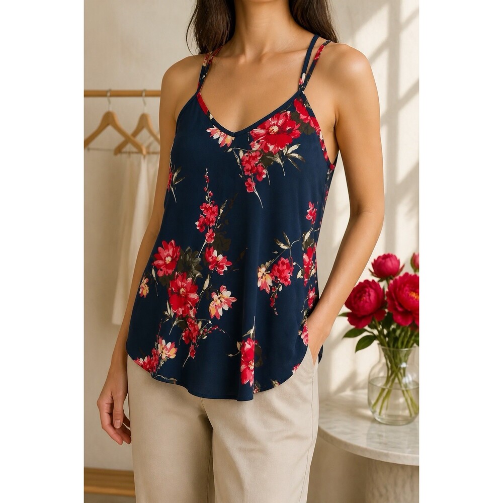 NWT Papermoon Plus Size Blue Floral Criss Cross Strappy Summer Tank - Size 3XL